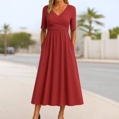 Monique™ | Vestido cruzado de manga corta