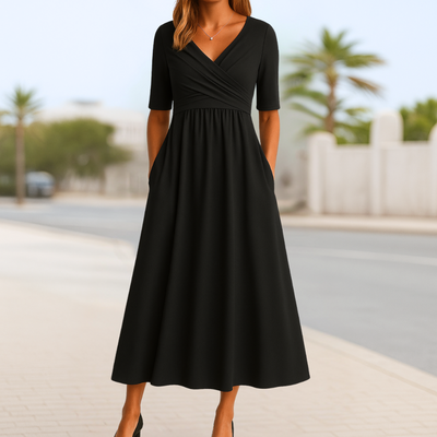 Monique™ | Vestido cruzado de manga corta