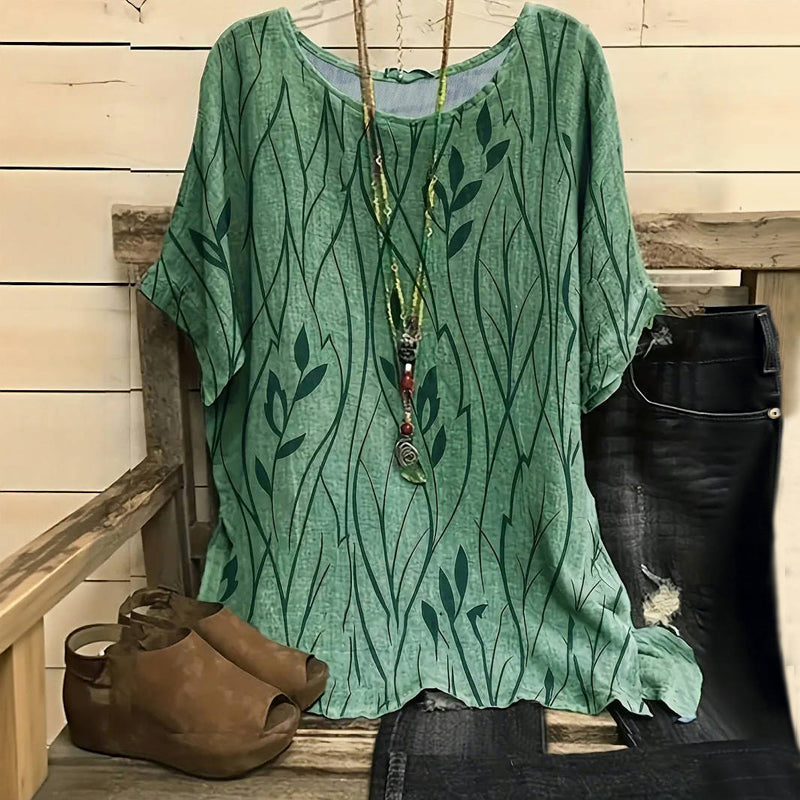 Blusa Vintage con Estampado de Hojas