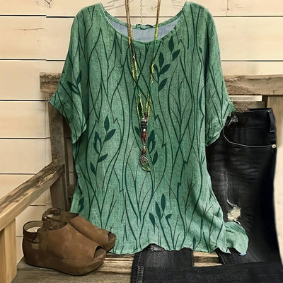 Blusa Vintage con Estampado de Hojas