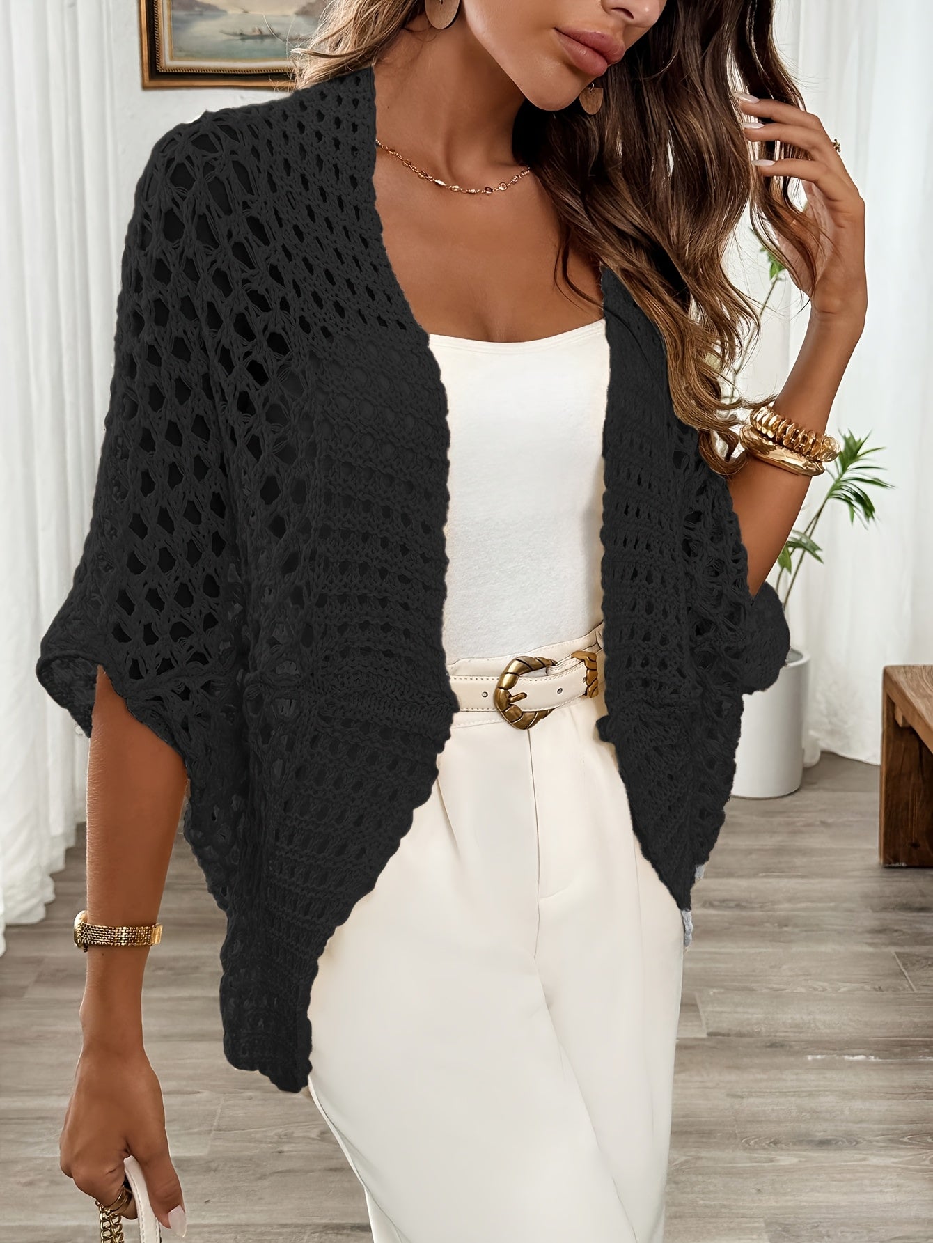Etleva - Elegante Cárdigan Hueco Con Mangas Murciélago