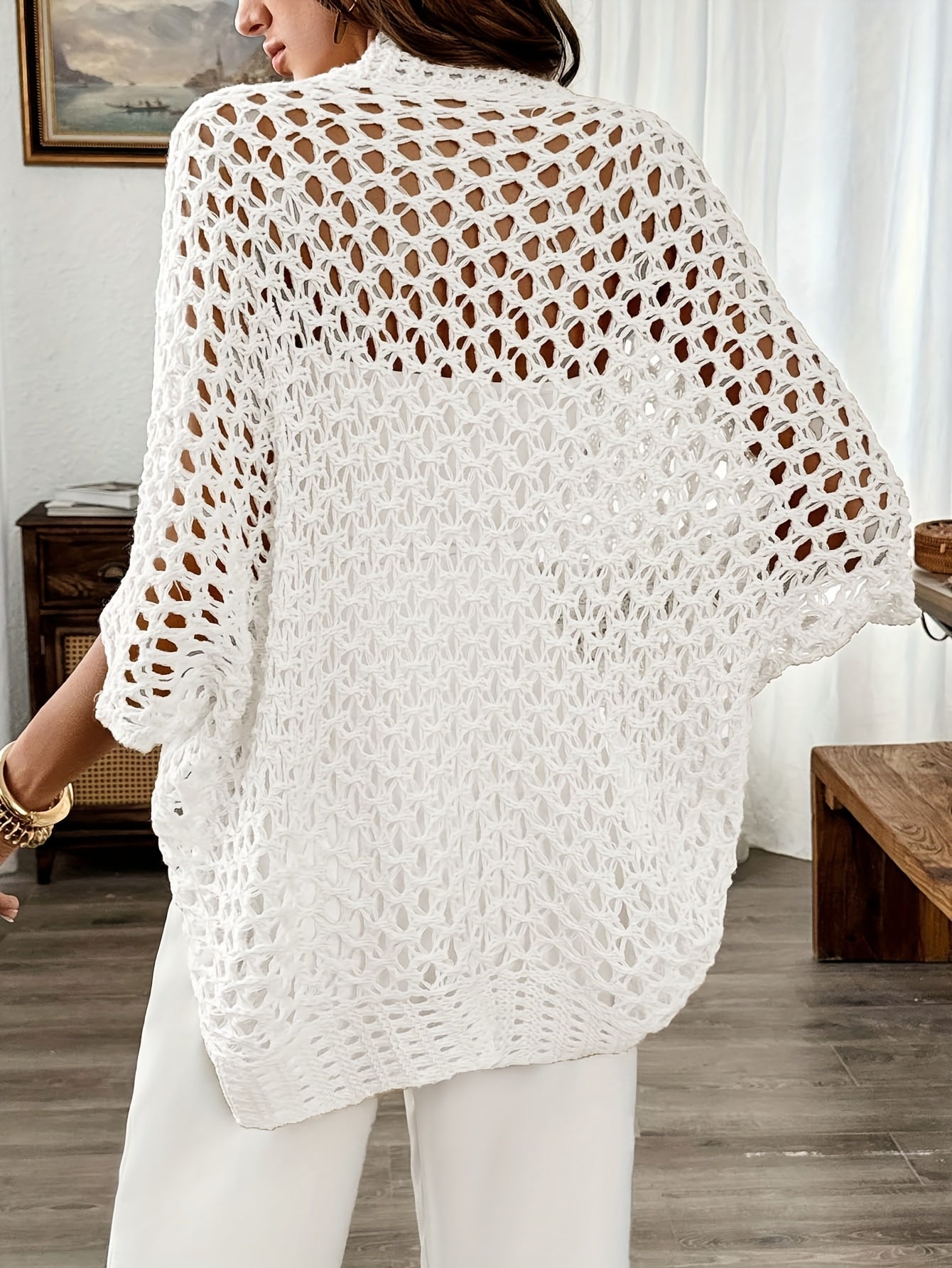 Etleva - Elegante Cárdigan Hueco Con Mangas Murciélago