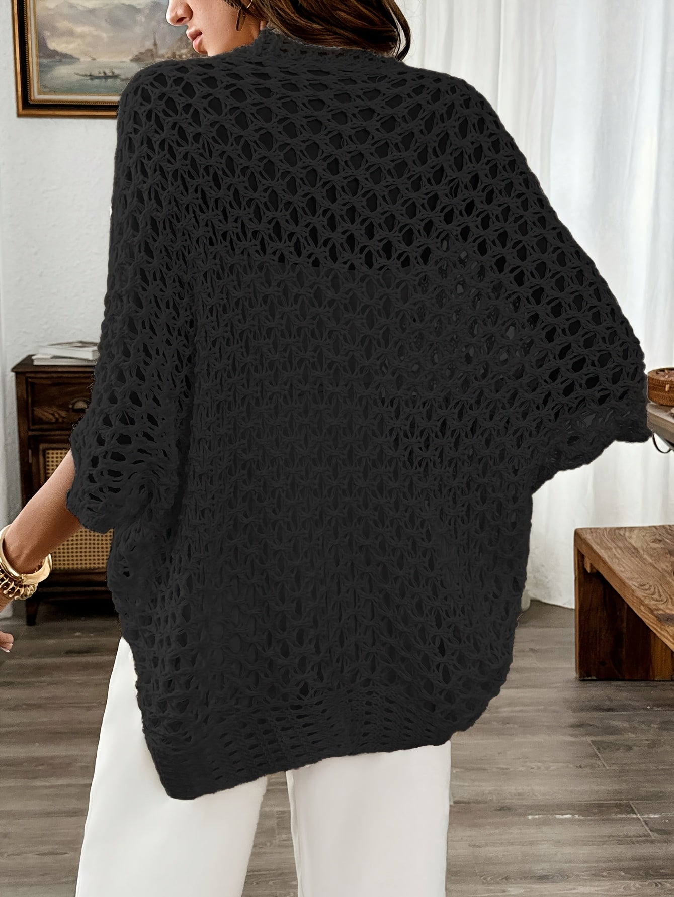 Etleva - Elegante Cárdigan Hueco Con Mangas Murciélago