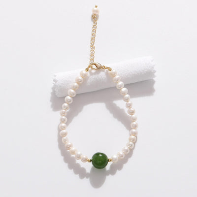Pulsera de perlas artificiales de piedra verde