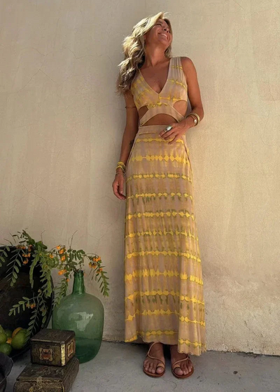Seravella™ | Vestido fluido tie-dye en poliéster brillante