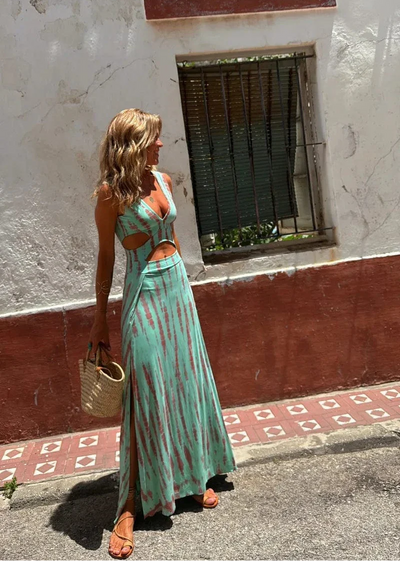 Seravella™ | Vestido fluido tie-dye en poliéster brillante