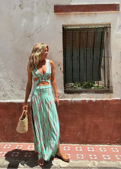 Seravella™ | Vestido fluido tie-dye en poliéster brillante